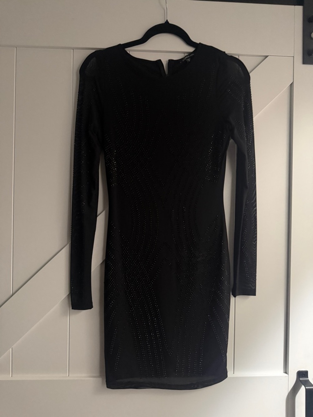 Black Long-Sleeve Embellished Bodycon Dress